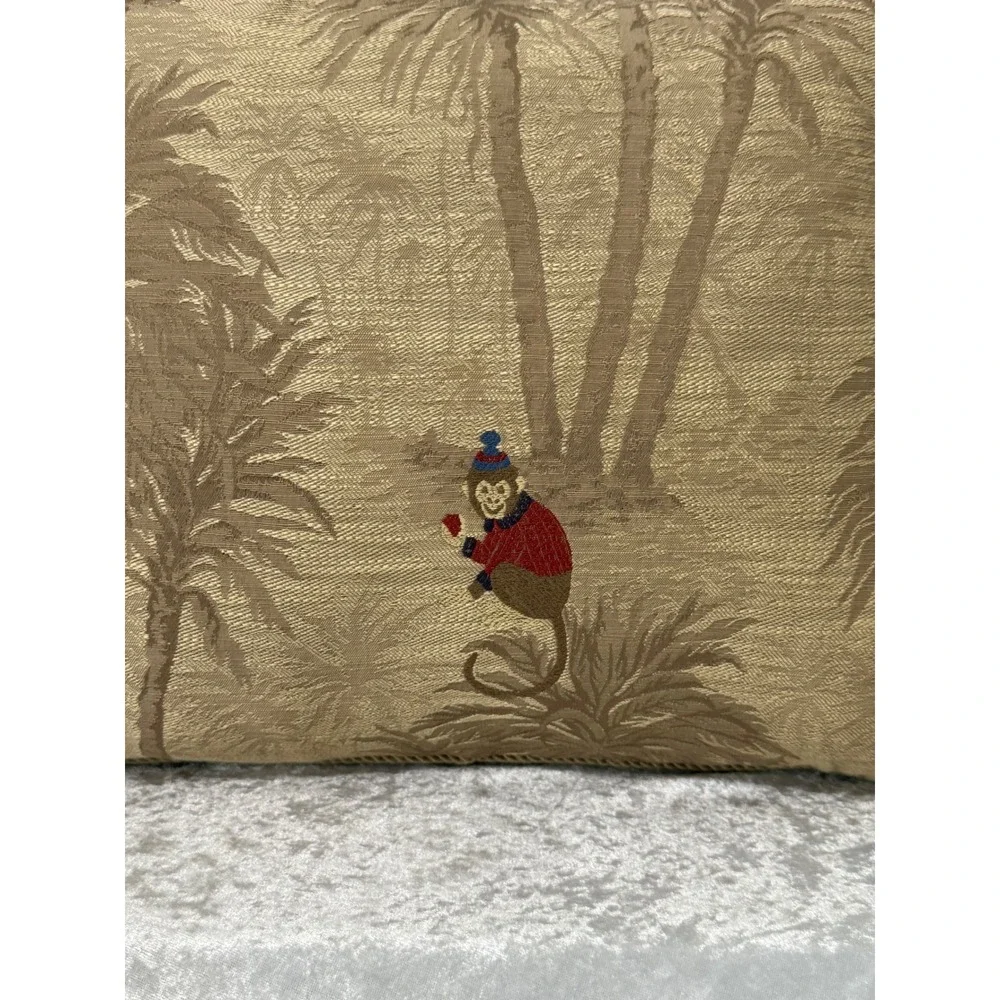 Tropical Monkey Tapestry Throw Pillow Tan Palm Tree Safari Decor Trimmed 18 x 14